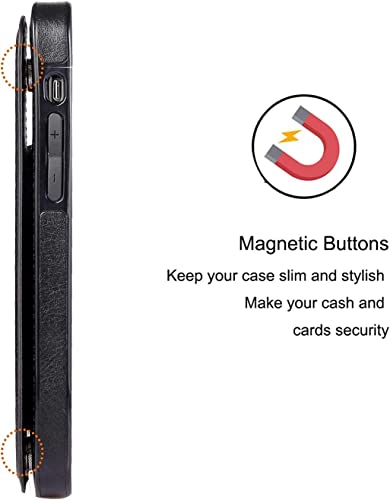 Wallet Case Compated with iPhone 15, Slim Protective case with Card Holder,Premium PU Leather Kickstand Card Slots Case with 1 Screen Protector for iPhone 15(6.1")-Black - color: Black