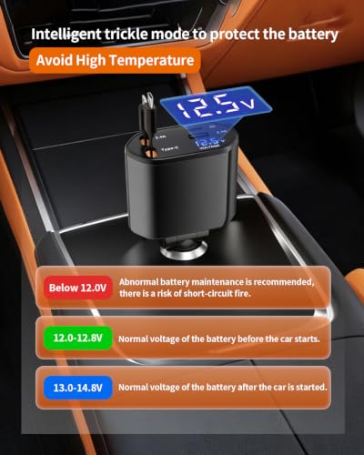Retractable Car Charger, 4-in-1 Fast Charger with USB-C & USB-A - color: Black