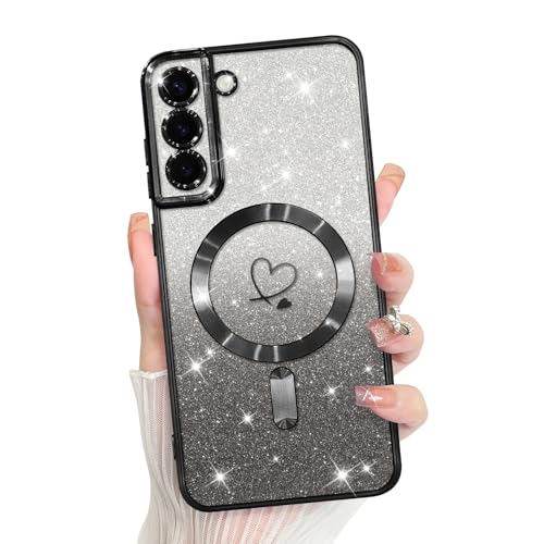 Bonoma Compatible with Samsung Galaxy S22 Plus Case Heart Glitter -Black | Support for MagSafe, Plating Magnetic Case TPU Camera Protection Back Cover for Phone Case - color: Black, size: Samsung Galaxy S22 Plus
