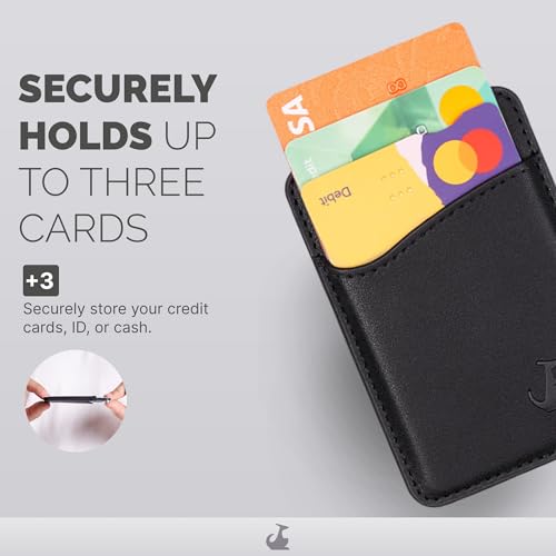 Wallaroo Premium Leather Cell Phone Wallet Stick On - Android and iPhone Wallet and Card Holder for Women and Men - Durable with Non-Slip Lining Secures Up to 3 Cards - color: Black