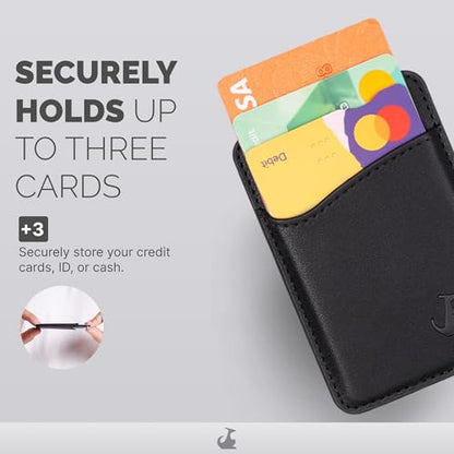 Wallaroo Premium Leather Cell Phone Wallet Stick On - Android and iPhone Wallet and Card Holder for Women and Men - Durable with Non-Slip Lining Secures Up to 3 Cards - color: Black