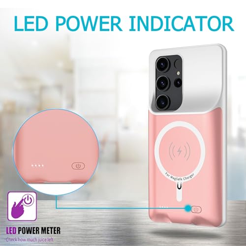 Battery Case for Galaxy S22 Ultra/S23 Ultra,12000mAh High Capacity Rechargeable Portable Protective Extended Charger Case Compatible with S22 Ultra/S23 Ultra 6.8inch Charging Case with Wireless-Pink - size: Galaxy S22 Ultra/S23 Ultra