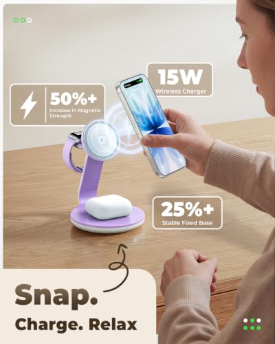 3-in-1 Magnetic Wireless Charger Compatible with MagSafe Charger - color: Purple