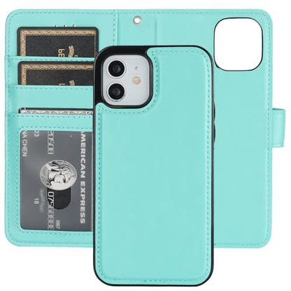 Bocasal Detachable Wallet Case Card Holder for iPhone 12/12 Pro, Light Blue | Kickstand Card Slots Holder PU Leather Magnetic Shockproof Wrist Strap Removable Flip Protective Cover 6.1 inch - color: Light Blue