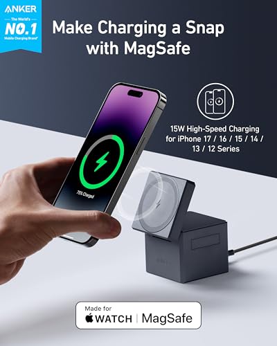 Anker 3-in-1 Cube MagSafe Compatible 15W Foldable Charging Station - color: Phantom Gray