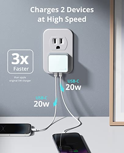 Nekmit Dual Port USB C Wall Charger, 40W PD Fast Charging USB C Wall Plug Adapter, Flat Thin Slim Charger Block for iPhone 17/17 Pro/17 Pro Max, Galaxy, MacBook Air, iPad, AirPods and More - color: Blue