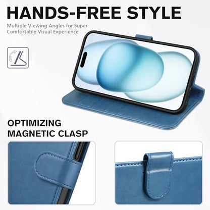 TUCCH Wallet Case for iPhone 15 (6.1") 2023, Flip Stand, Light Blue | RFID Blocking, 4 Card Holders, Kickstand, PU Leather, Shockproof TPU Shell, Magnetic Closure, Protective Folio Cover - color: Light Blue