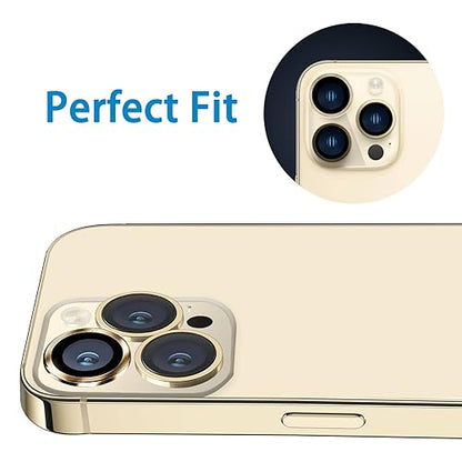 Compatible with iPhone 12 Pro Max Camera Lens Protector, Anti-Scratch 9H Tempered Glass Metal Camera Screen Protector Shockproof Cover Film for iPhone 12 Max 6.7inch-3 Pcs Gold - color: Gold