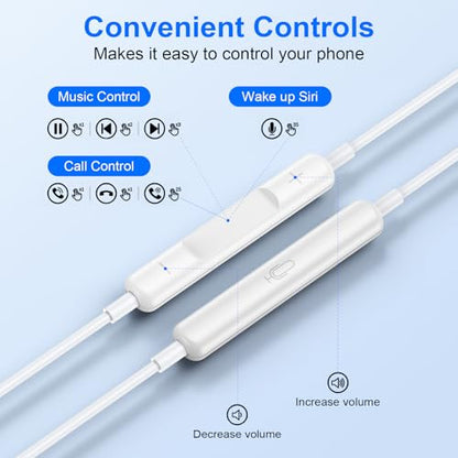 USB C Wired Earbuds Ear Buds for iPhone 17 16 Pro Max 16e 16 Plus 16Pro 15 - color: White