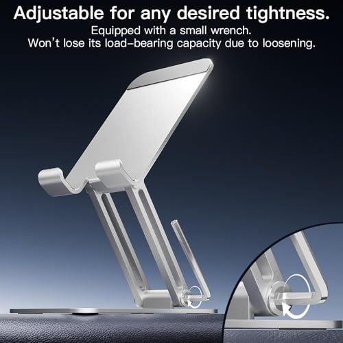 Phone Stand Holder for Desk Cell Phone iPhone 16 17 18 Pro Max Adjustable Foldable Portable Metal Desktop Office Table Bedside Nintendo Switch 2 Airplane Travel
