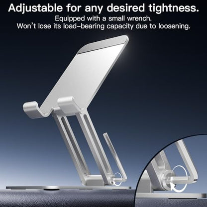 Phone Stand Holder for Desk Cell Phone iPhone 16 17 18 Pro Max Adjustable Foldable Portable Metal Desktop Office Table Bedside Nintendo Switch 2 Airplane Travel