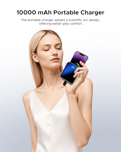 10000mAh Portable Charger, Built-in Cable Power Bank,