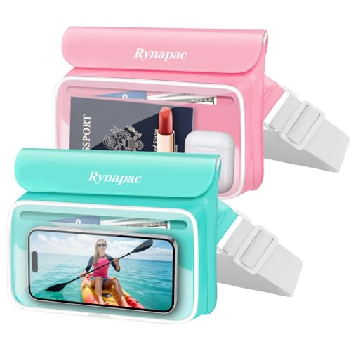 IPX8 Waterproof Fanny Pack, [Up to 8.5"] Waist Bag for Women, Floating Phone Pouch Dry Bag for iPhone 17 16 15 Pro Max, Passport, Wallet, Card, Travel Beach Kayaking Boating Essentials, 2 Pack - color: Pink + Green