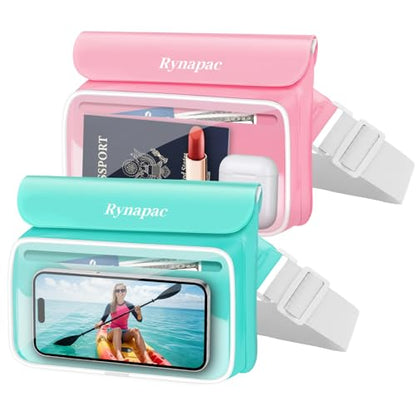 IPX8 Waterproof Fanny Pack, [Up to 8.5"] Waist Bag for Women, Floating Phone Pouch Dry Bag for iPhone 17 16 15 Pro Max, Passport, Wallet, Card, Travel Beach Kayaking Boating Essentials, 2 Pack - color: Pink + Green