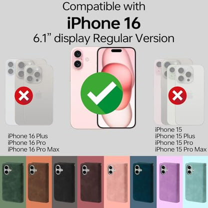 RANYOK Compatible with iPhone 16 Case Wallet - PU Leather Wallet Case for iPhone 16 with Credit Card Holder RFID Blocking Zipper Pocket with Wrist Strap Flip Folio Protective Case (Blue) - color: Blue, size: iPhone 16, 6.1"