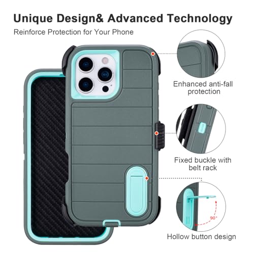 for iPhone 16 Pro Phone Case with Belt Clip 3 Layers of Sturdy | Holster Military Grade Shockproof ProProtective Cases Heavy Duty Phone Cases iPhone 16 Pro Case 6.3 Inch (Dark Green) - color: Dark Green