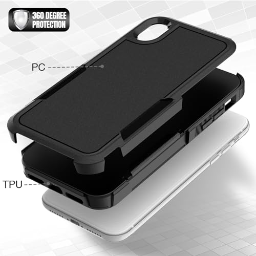 for iPhone XR Case: Dual Layer Protective Heavy Duty Cell Phone Case Shockproof Rugged Bumper Tough with Screen Protector - 16ft Military Grade Drop Tested for Appple iPhone XR (6.1 inch), Black - color: Black (PC) + Black (TPU)