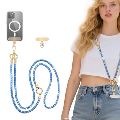 Crystal Phone Lanyard Crossbody Adjustable Rhinestone Anti-Theft Phone Strap Crossbody Cell Phone Neck Strap for Women - color: Blue