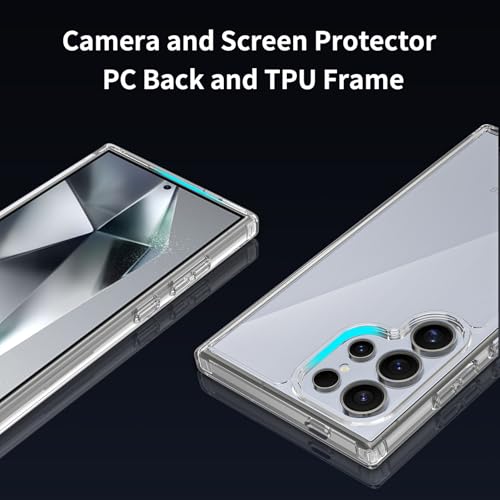 for Samsung Galaxy S24 Ultra Case Clear, Anti-Yellowing 6.8 Inches Slim Fit Heavy Duty Protection Wireless Charging Lightweight TPU and PC Shockproof Anti-Slip Transparent Protective Phone Cover - color: Clear