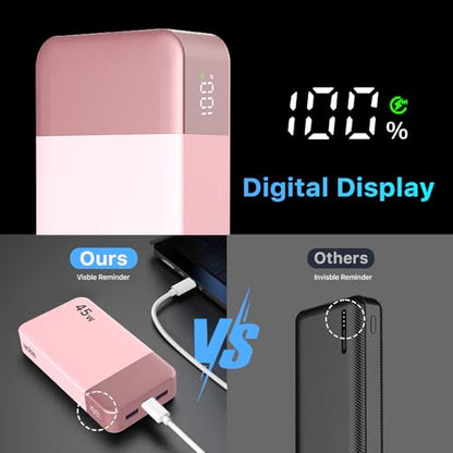 NOBIS Portable Charger 45W 20000mAh Power Bank Fast Charging - color: Pink