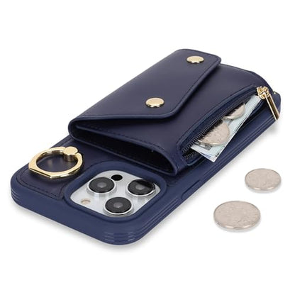 Lipvina Crossbody Wallet Case for iPhone 13 Pro,Dark Blue - color: 09-Dark Blue, size: iPhone 13 Pro 6.1"