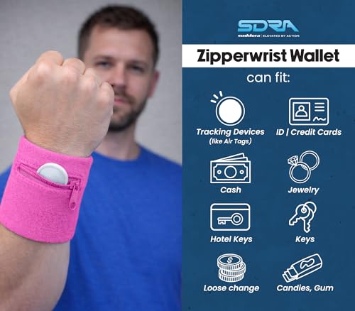 Suddora Zipper Wrist Pouch - Sweatband/Wristband Wallet for Keys, ID, Cards, Cash - color: Pink