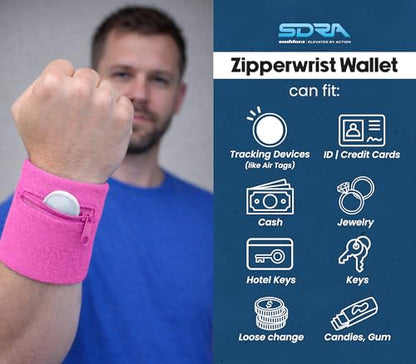 Suddora Zipper Wrist Pouch - Sweatband/Wristband Wallet for Keys, ID, Cards, Cash - color: Pink