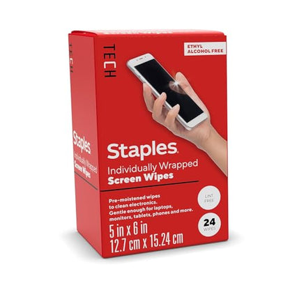Staples TECH Screen Cleaning Wipes, 24-Pack, Individually Wrapped - style: 24 Pack