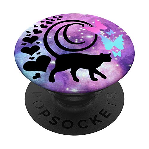 Black Space Cat Heart Butterfly Galaxy Purple Pink Letter C PopSockets PopGrip: Swappable Grip for Phones & Tablets