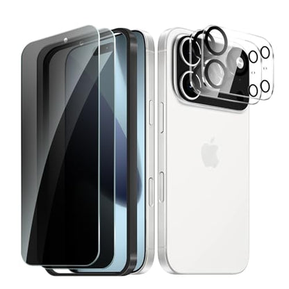 2+2 Pack for iPhone 17 Pro Max Privacy Screen Protector with Camera Lens Protector, Anti Spy Tempered Glass Protection Film with Easy Installation Frame, 9H Hardness, Scratch Resistant, Case Friendly - size: iP17 Pro Max Privacy