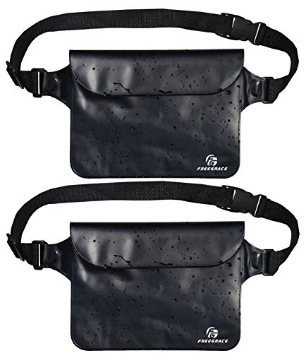 Freegrace Waterproof Pouches with Waist Strap / Pouch Case Bundle Set- Keep Your Phone & Valuables Dry and Safe - Waterproof Dry Bags for Boating Swimming Snorkeling Kayaking Beach Water Parks Pool - color: Black