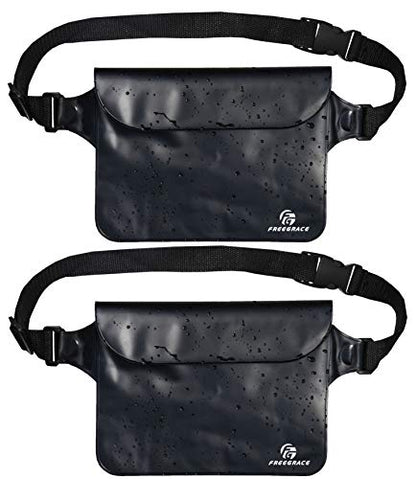 Freegrace Waterproof Pouches with Waist Strap / Pouch Case Bundle Set- Keep Your Phone & Valuables Dry and Safe - Waterproof Dry Bags for Boating Swimming Snorkeling Kayaking Beach Water Parks Pool - color: Black