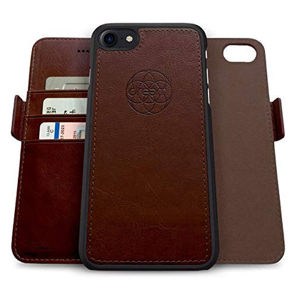 Dreem Fibonacci 2-in-1 Wallet Case for Apple iPhone SE 3 (2022), SE 2, & 8/7 - Luxury Vegan Leather, Magnetic Detachable Shockproof Phone Case, RFID Card Protection, 2-Way Flip Stand - Coffee - color: Coffee, size: iPhone SE 3 (2022), SE 2, & 8/7