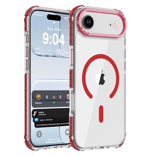 DEERLAMN Strong Magnetic Case for iPhone Air 6.5-Inch,[Compatible with Magsafe][Military Grade Drop Protection] Clear Slim Shockproof Protective Phone Cover-Transparent Red - color: Transparent+Red, size: for iPhone Air 6.5-Inch