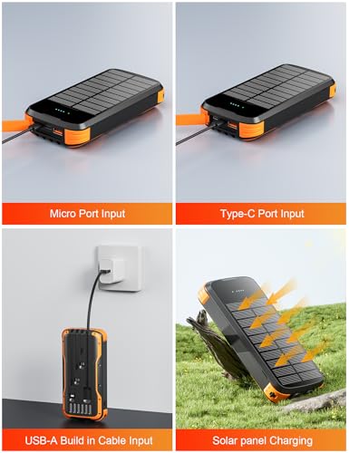 MINRISE Solar Power Bank 40000mAh, Portable Charger PD 20W Fast Charging - color: Orange-black