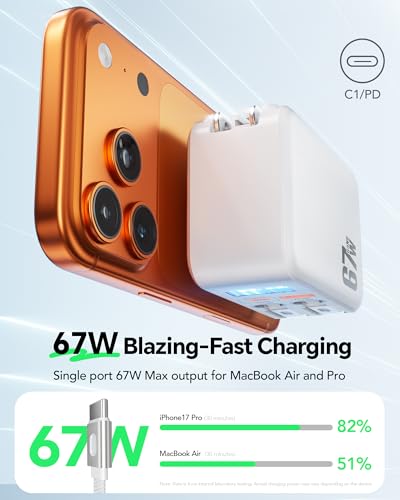 HATALKIN 67W Retractable USB-C Wall Charger, 4-in-1 with Dual USB-C Cables