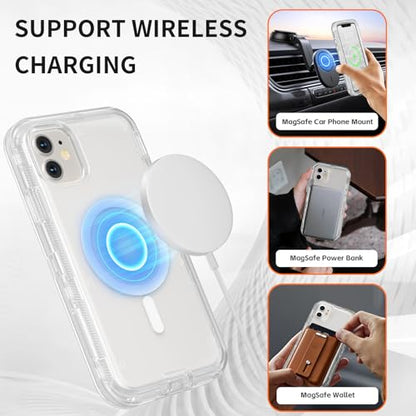 Follaroma Magnetic for iPhone 11 Case, Heavy Duty Phone Cases, Clear, 6.1" | Compatible with MagSafe, Heavy Duty Shock proof Protection, Military-Grade Anti-Drop, Dual Layer Transparent Protective Cover - color: Clear, size: iPhone 11 6.1''