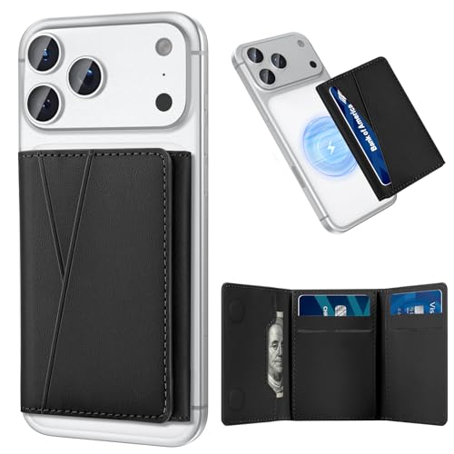 For MagSafe Wallet, Strong Magnet Wallet with RFID Blocking, 9 Cards Holder - color: Black Trifold MagSafe Wallet