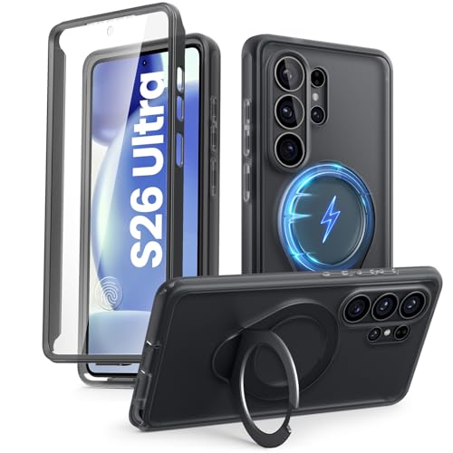 i-Blason for Samsung Galaxy S26 Ultra Case MagSafe with Ring Stand, 360° Full-Body with Built-in Screen Protector, 2-in-1 Kickstand/Ring Holder, Anti-Yellowing Slim Shockproof Phone Case, Frost Black - color: Frost Black