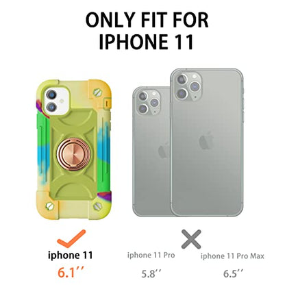 MARKILL Compatible with iPhone 11 Case 6.1 Inch with 360°Rotate Ring Stand, Military Grade Drop Protection Full Body Rugged Heavy Duty Case 3 in 1 Protective Cover - color: Rainbow Green, size: iPhone 11 6.1"