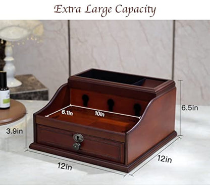 Arolly Wood Finish Valet Charging Station Multi Device Cord Organizer with Pull Out Drawer Compatible with iPhone, Samsung, and Other Smartphones, Can Store Watches, Jewelry and More
