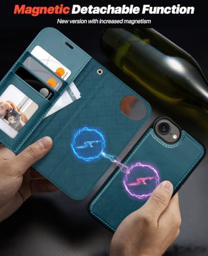 OCASE for iPhone 17e Case/iPhone 16e Detachable Wallet Case with Card Holder, 2 in 1 Pu Leather Flip Folio with RFID Blocking Stand Wrist Strap Shockproof Phone Cover 6.1 Inch 2025, Peacock Blue - color: Peacock Blue, size: iPhone 16e/ iPhone 17e