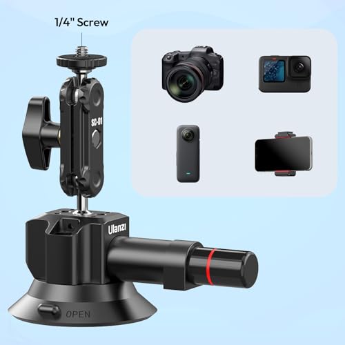 Ulanzi SC-01 Heavy-Duty Suction Cup Mount for Camera/Phone/Accessory (3"), Pump-actived Vacuum Suction Cup Mount, Magic Arm Phone Holder Action Cam Adapter Car Boats Windshield Window Mount - color: SC-01