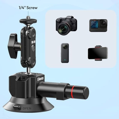 Ulanzi SC-01 Heavy-Duty Suction Cup Mount for Camera/Phone/Accessory (3"), Pump-actived Vacuum Suction Cup Mount, Magic Arm Phone Holder Action Cam Adapter Car Boats Windshield Window Mount - color: SC-01