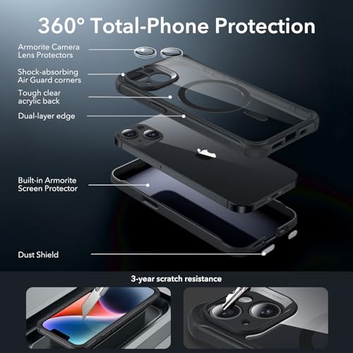 ESR for iPhone 15 Pro Max Case with Screen Protector, Clear Black | Compatible with MagSafe, with Camera Lens Protector, Military-Grade Drop Protection, Resists Scratches, Magnetic Phone Case - color: Clear Black