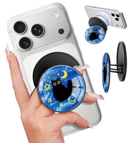 Magnetic Phone Grip, Cute Finger Grip Phone Stand, Cat Stars - color: Cat Stars