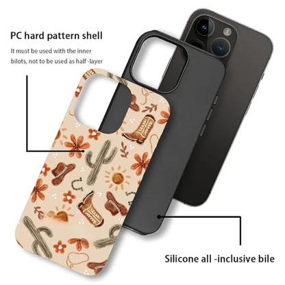 ZHEGAILIAN Case Compatible with iPhone 15 Pro Max,Denim Boots Cactus Design Phone Case,Matte Mixed Double-Layer Hard Shell+Soft Silicone TPU Shock Protective - color: Denim boots cactus, size: iPhone 15 Pro Max
