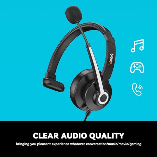 Wantek USB & 3.5mm Headset with Mic for PC/Laptop,Wired Headset with Noise-Cancelling Microphone & Audio Controls Perfect for Home Office Online Class Skype Zoom Call Center Webinar,Monaural