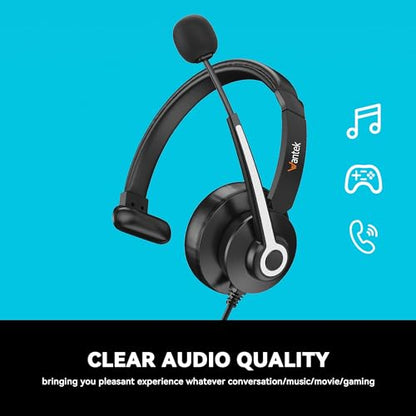 Wantek USB & 3.5mm Headset with Mic for PC/Laptop,Wired Headset with Noise-Cancelling Microphone & Audio Controls Perfect for Home Office Online Class Skype Zoom Call Center Webinar,Monaural