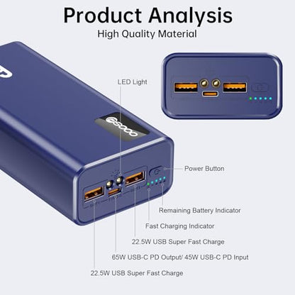 PSOOO Power Bank 65W 27000mAh Laptop Battery Pack - color: Blue